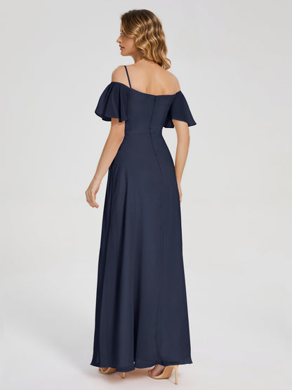 Adelaide A-line Off the Shoulder Chiffon Bridesmaid Dress with Silt