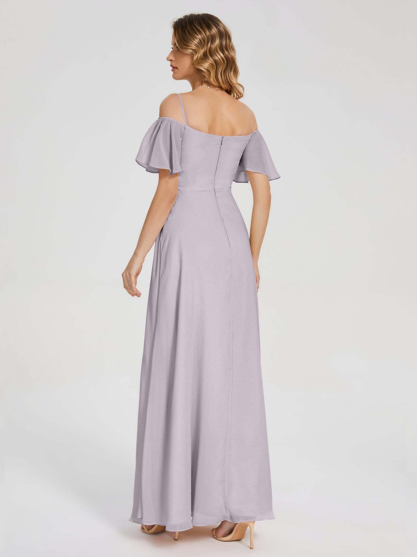 Adelaide A-line Off the Shoulder Chiffon Bridesmaid Dress with Silt