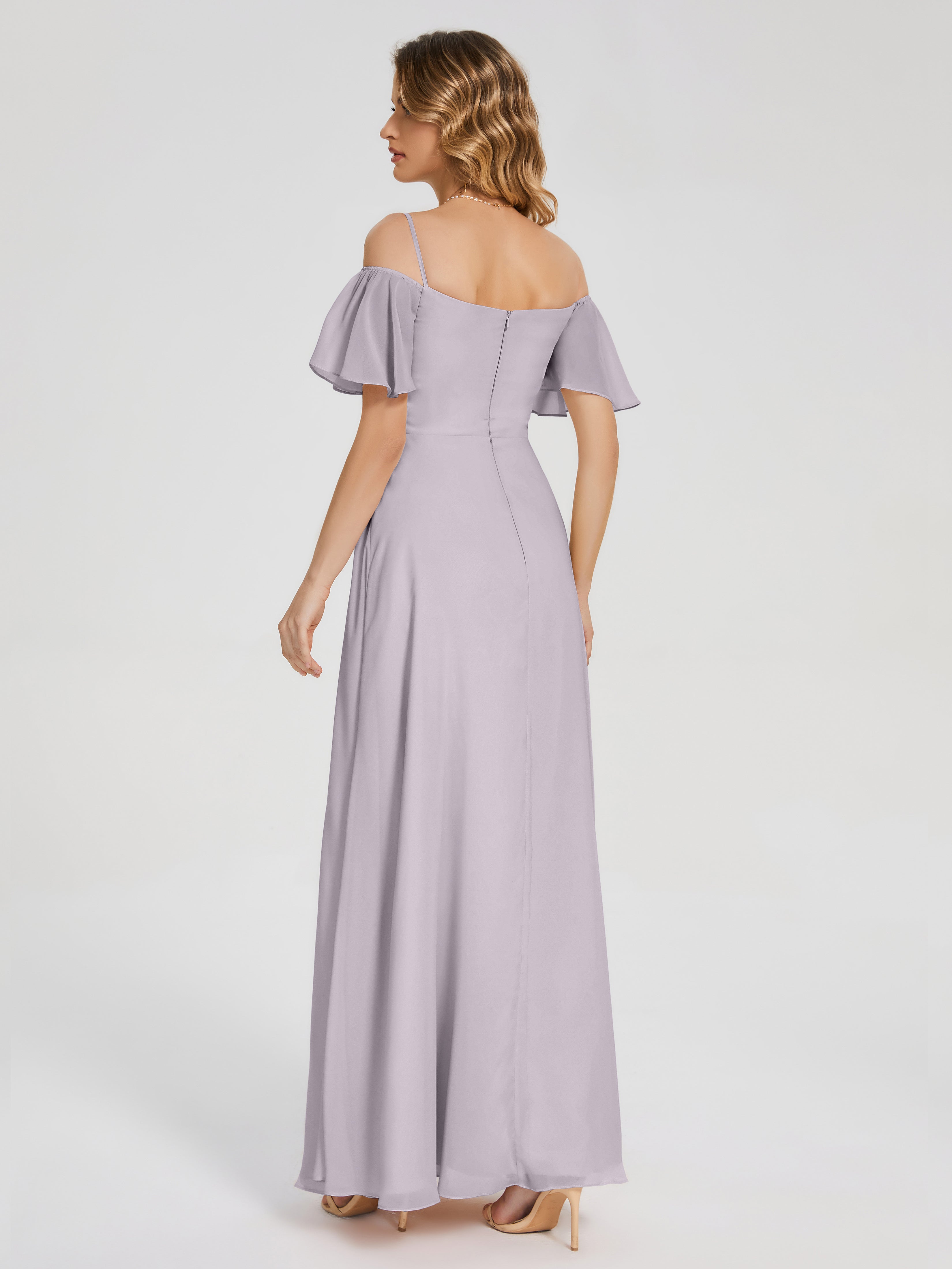 Adelaide A-line Off the Shoulder Chiffon Bridesmaid Dress with Silt