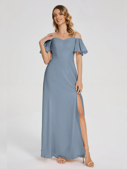 Adelaide A-line Off the Shoulder Chiffon Bridesmaid Dress with Silt