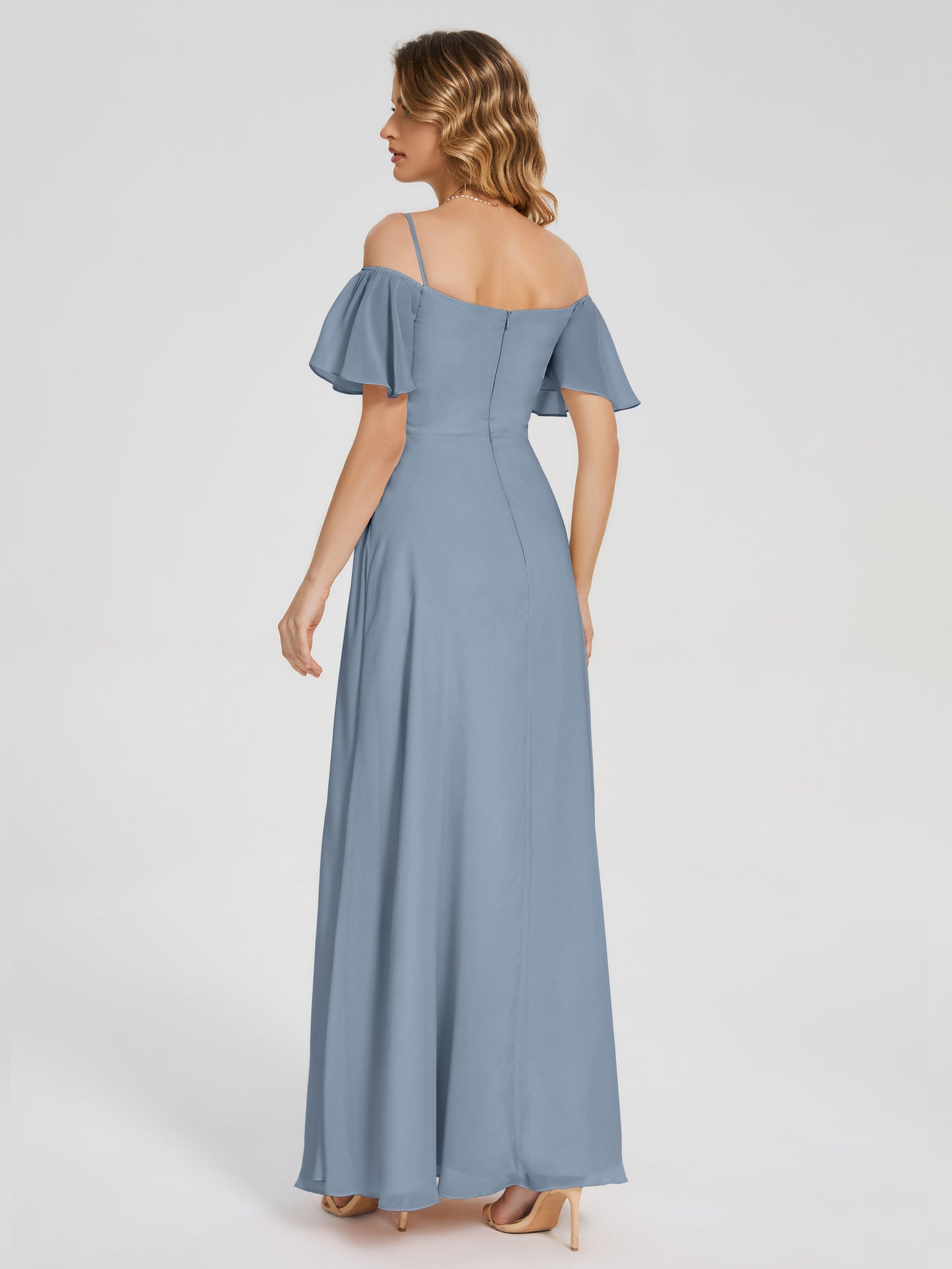 Adelaide A-line Off the Shoulder Chiffon Bridesmaid Dress with Silt