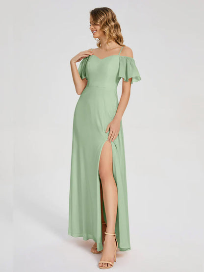 Adelaide A-line Off the Shoulder Chiffon Bridesmaid Dress with Silt