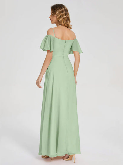 Adelaide A-line Off the Shoulder Chiffon Bridesmaid Dress with Silt