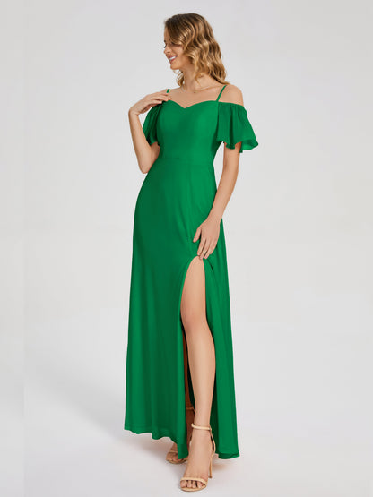 Adelaide A-line Off the Shoulder Chiffon Bridesmaid Dress with Silt