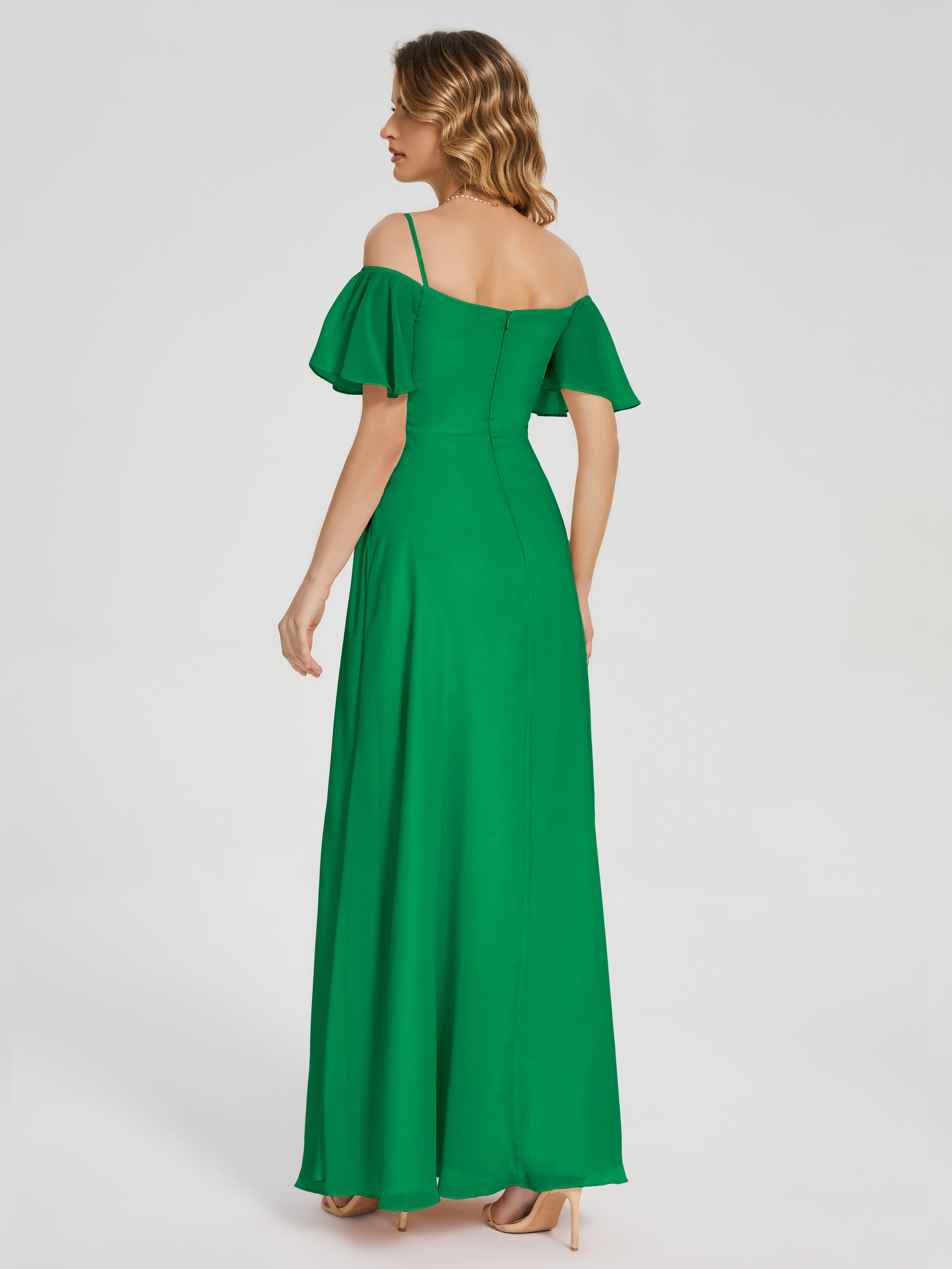 Adelaide A-line Off the Shoulder Chiffon Bridesmaid Dress with Silt