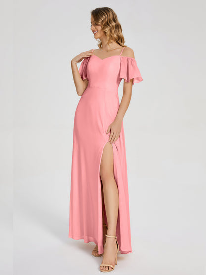 Adelaide A-line Off the Shoulder Chiffon Bridesmaid Dress with Silt