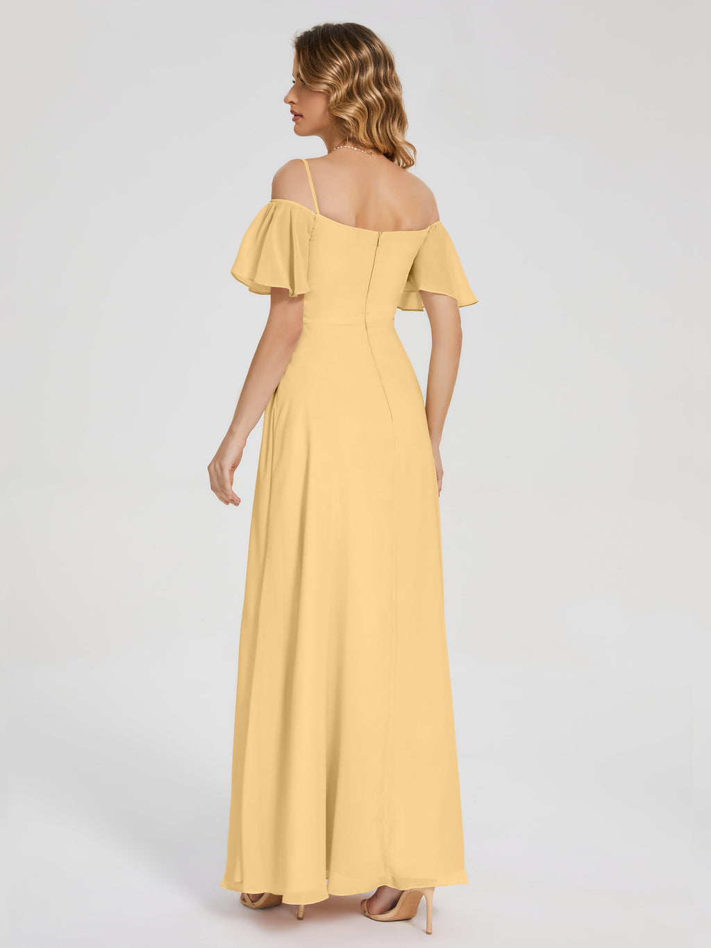 Adelaide A-line Off the Shoulder Chiffon Bridesmaid Dress with Silt