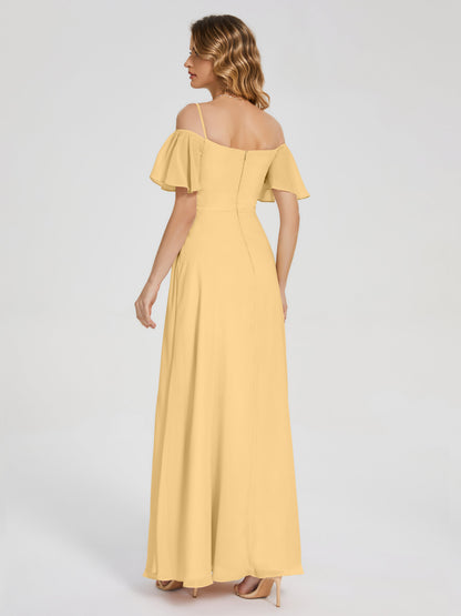 Adelaide A-line Off the Shoulder Chiffon Bridesmaid Dress with Silt