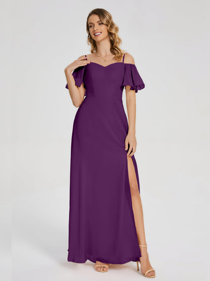 Adelaide A-line Off the Shoulder Chiffon Bridesmaid Dress with Silt