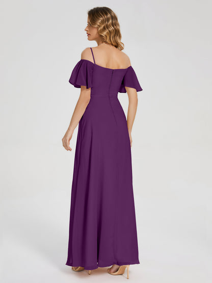Adelaide A-line Off the Shoulder Chiffon Bridesmaid Dress with Silt