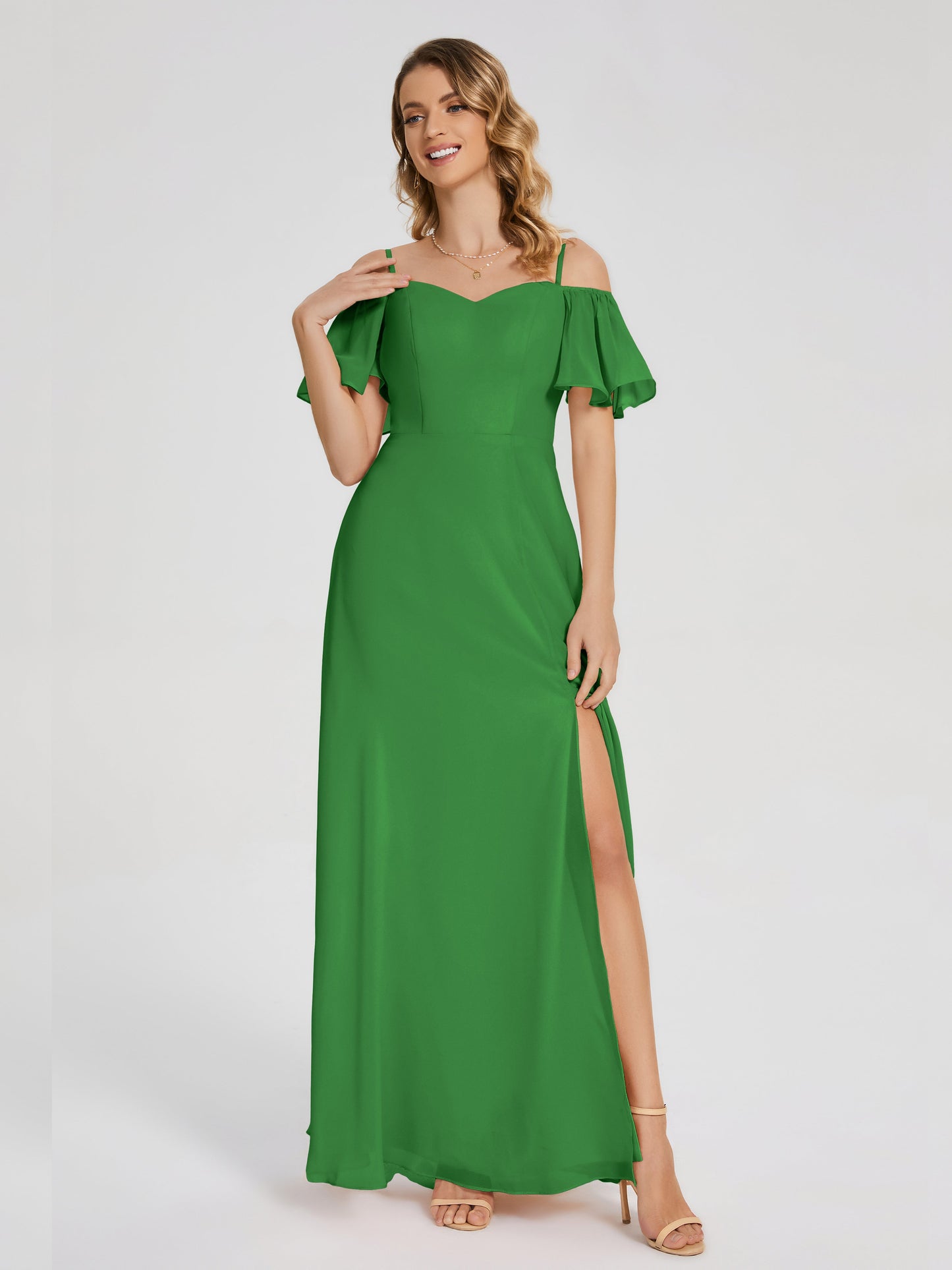 Adelaide A-line Off the Shoulder Chiffon Bridesmaid Dress with Silt