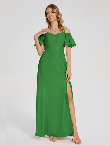 Adelaide A-line Off the Shoulder Chiffon Bridesmaid Dress with Silt