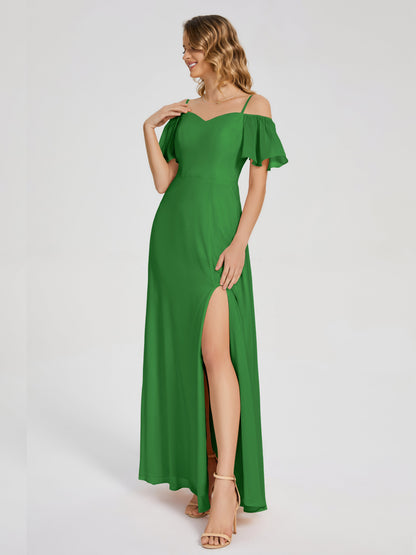 Adelaide A-line Off the Shoulder Chiffon Bridesmaid Dress with Silt