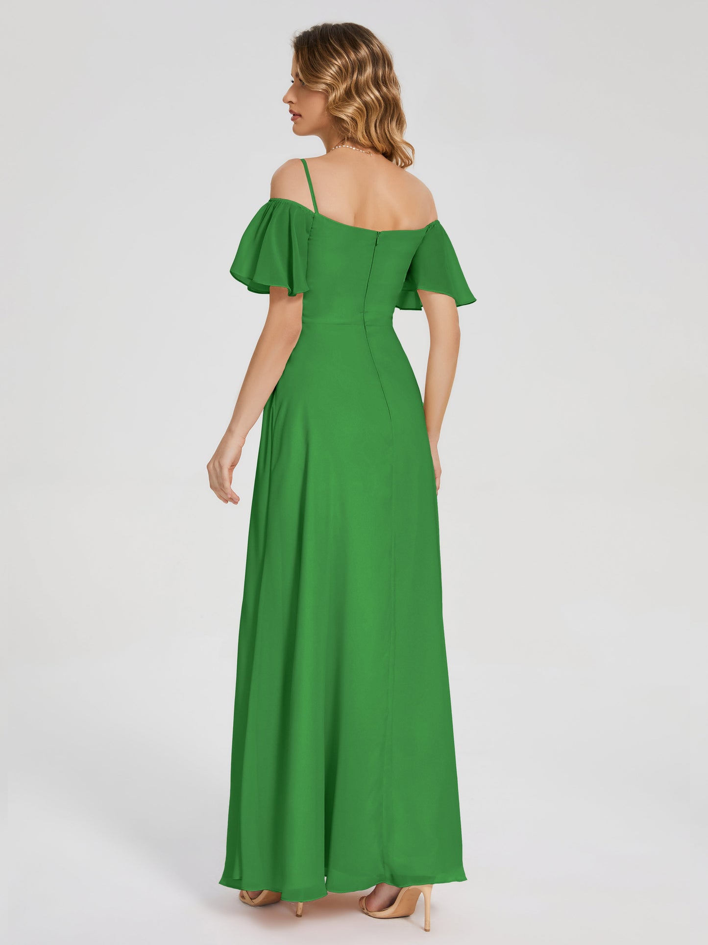 Adelaide A-line Off the Shoulder Chiffon Bridesmaid Dress with Silt