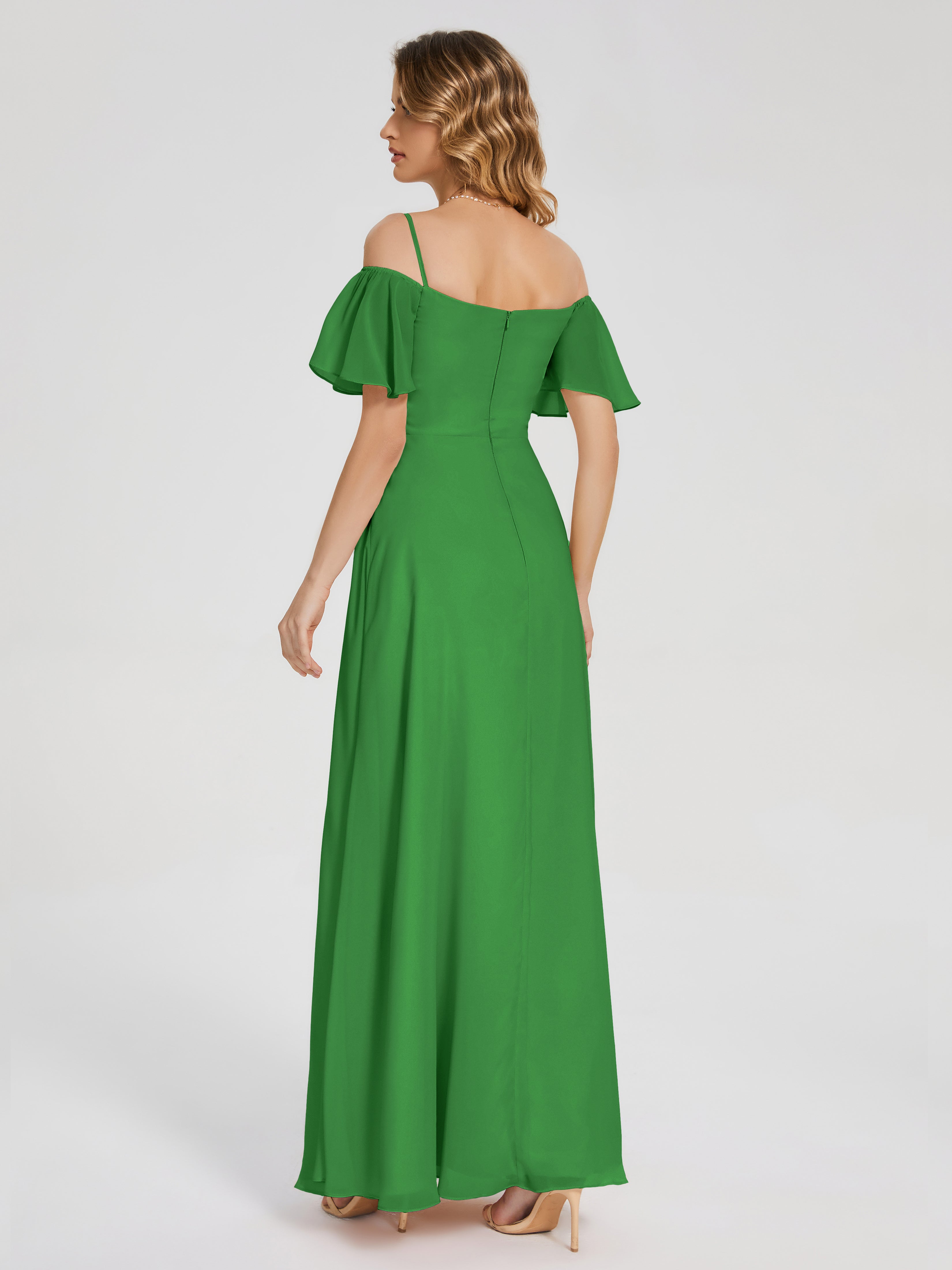 Adelaide A-line Off the Shoulder Chiffon Bridesmaid Dress with Silt