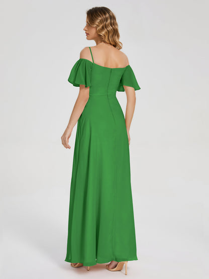 Adelaide A-line Off the Shoulder Chiffon Bridesmaid Dress with Silt