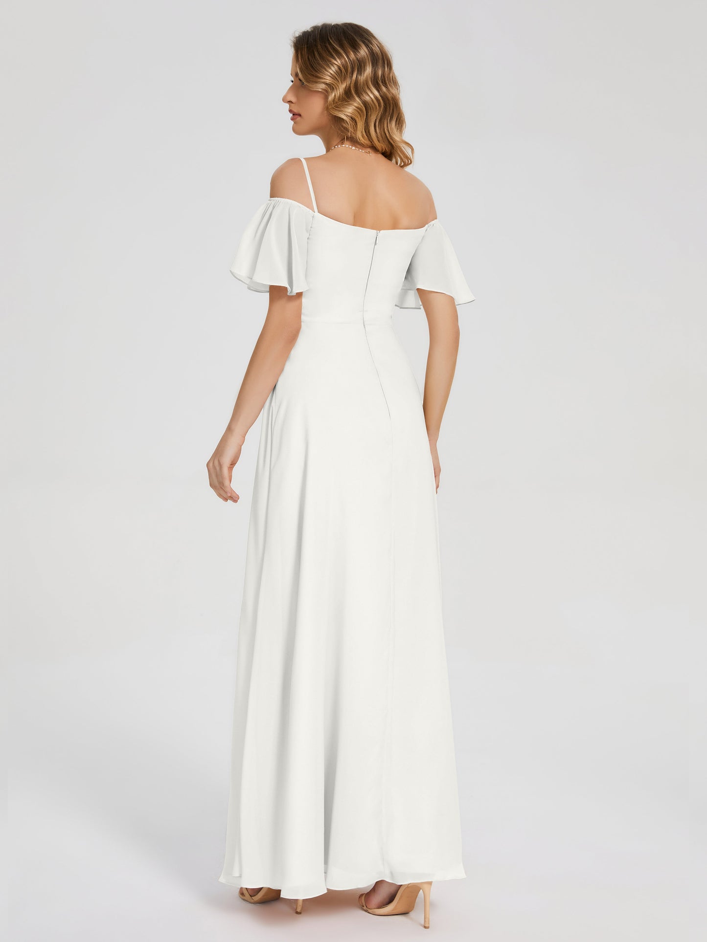 Adelaide A-line Off the Shoulder Chiffon Bridesmaid Dress with Silt