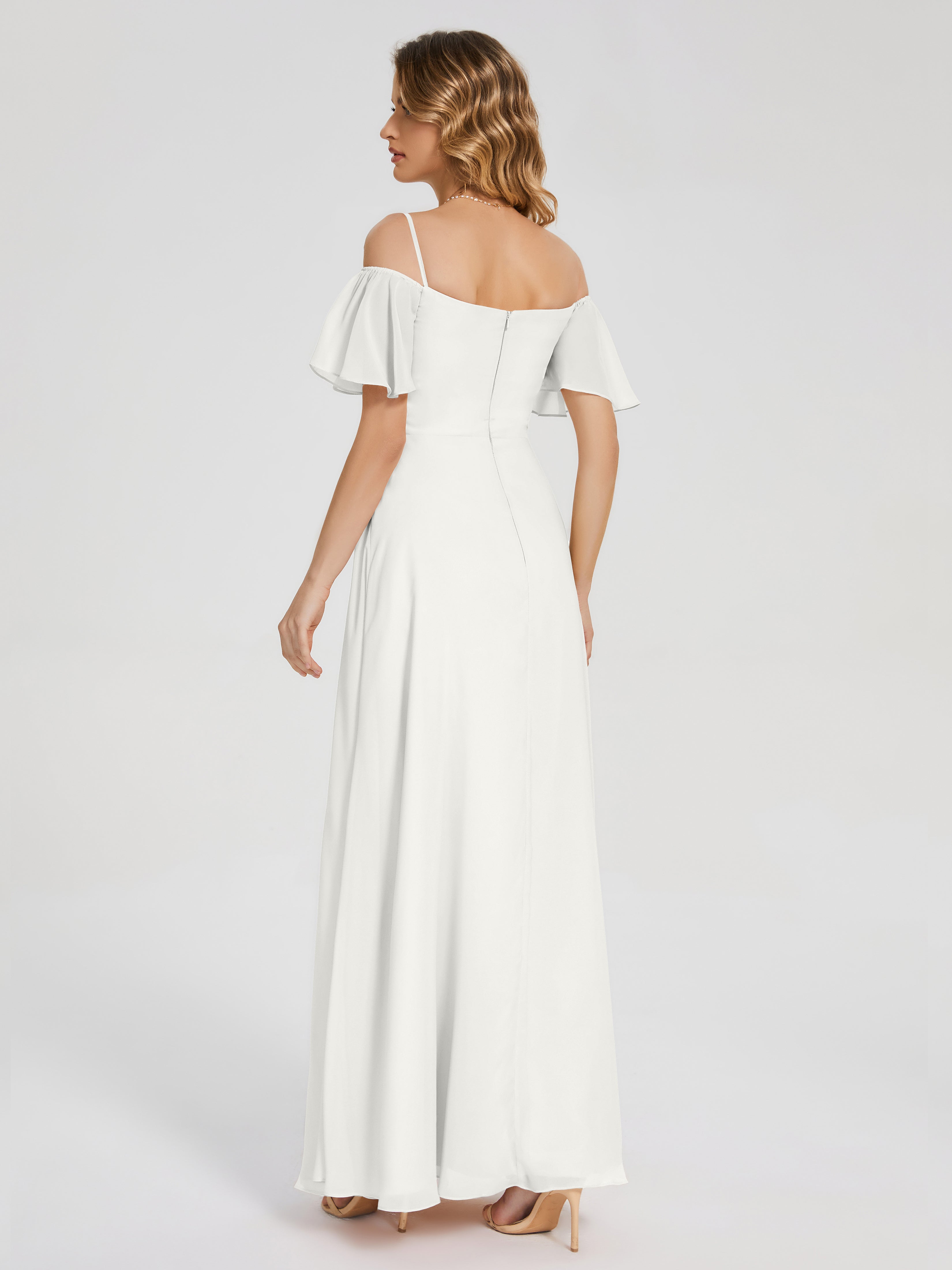Adelaide A-line Off the Shoulder Chiffon Bridesmaid Dress with Silt