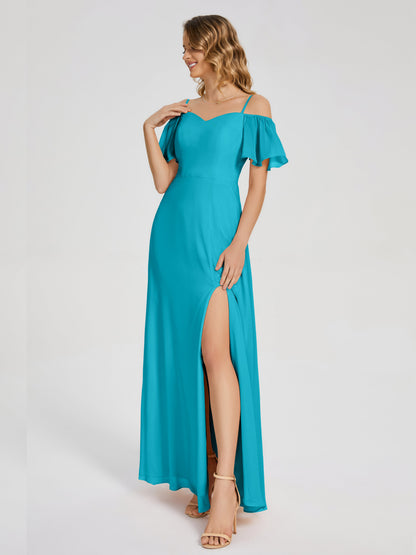 Adelaide A-line Off the Shoulder Chiffon Bridesmaid Dress with Silt