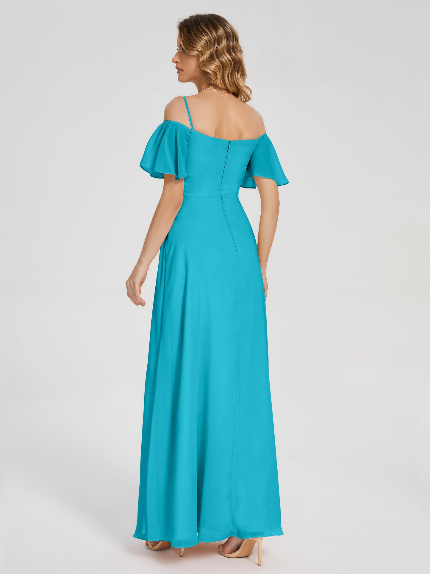 Adelaide A-line Off the Shoulder Chiffon Bridesmaid Dress with Silt