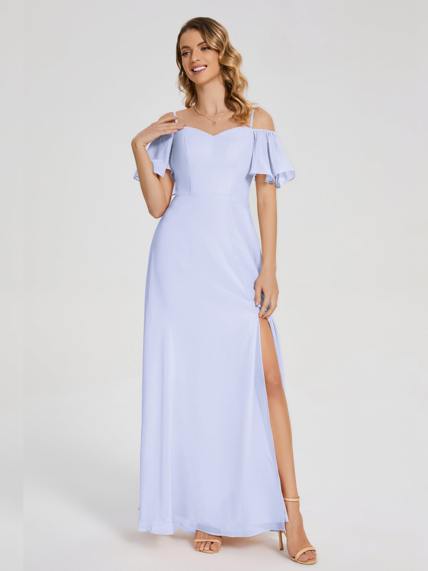 Adelaide A-line Off the Shoulder Chiffon Bridesmaid Dress with Silt