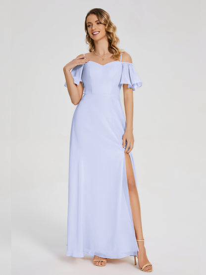 Adelaide A-line Off the Shoulder Chiffon Bridesmaid Dress with Silt