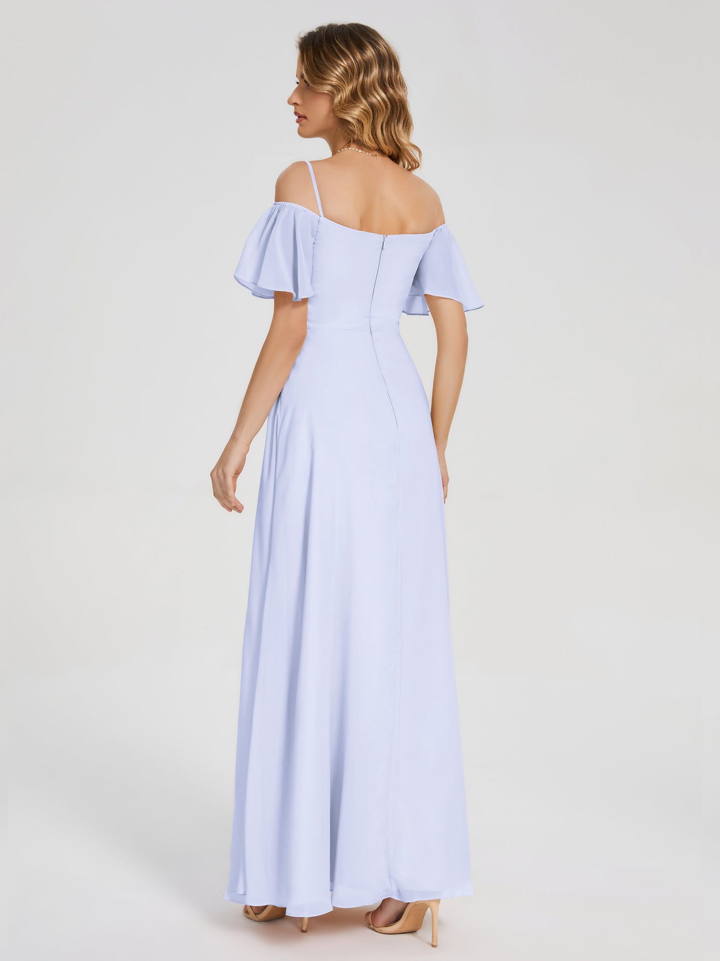 Adelaide A-line Off the Shoulder Chiffon Bridesmaid Dress with Silt