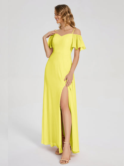Adelaide A-line Off the Shoulder Chiffon Bridesmaid Dress with Silt