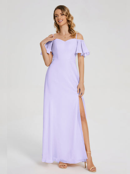 Adelaide A-line Off the Shoulder Chiffon Bridesmaid Dress with Silt