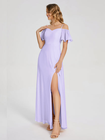 Adelaide A-line Off the Shoulder Chiffon Bridesmaid Dress with Silt