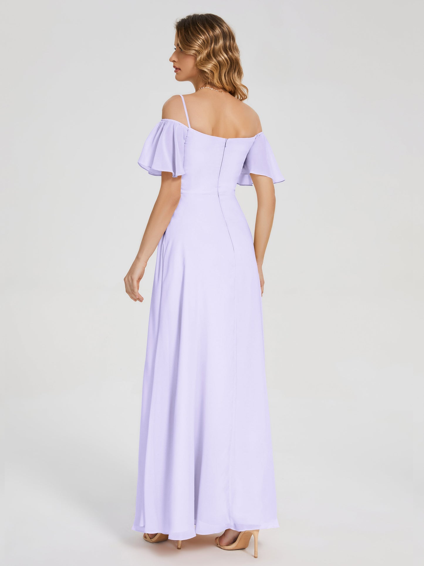 Adelaide A-line Off the Shoulder Chiffon Bridesmaid Dress with Silt