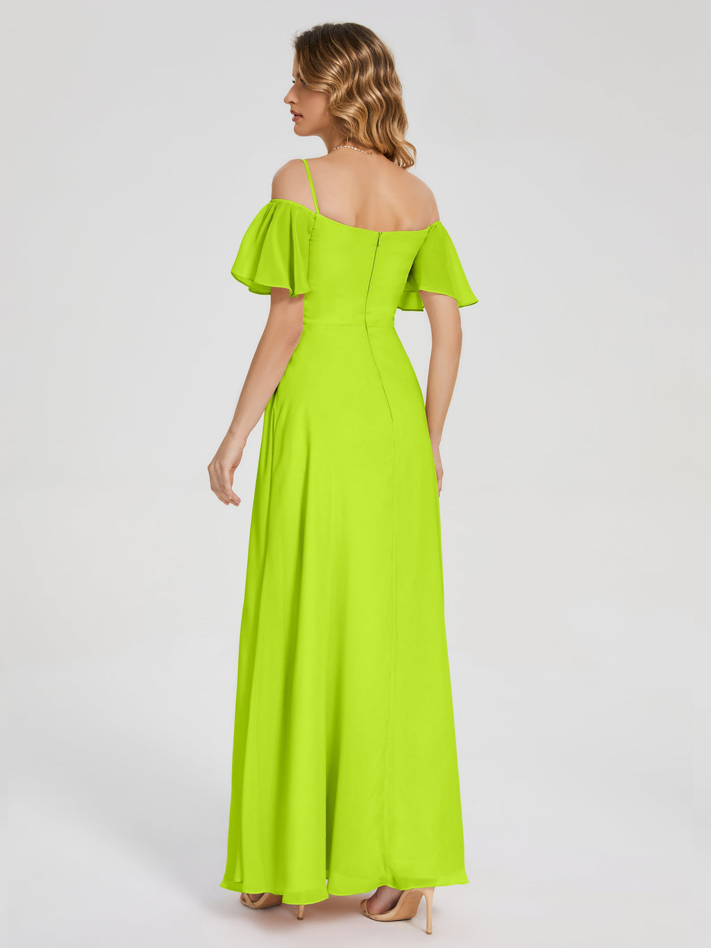 Adelaide A-line Off the Shoulder Chiffon Bridesmaid Dress with Silt