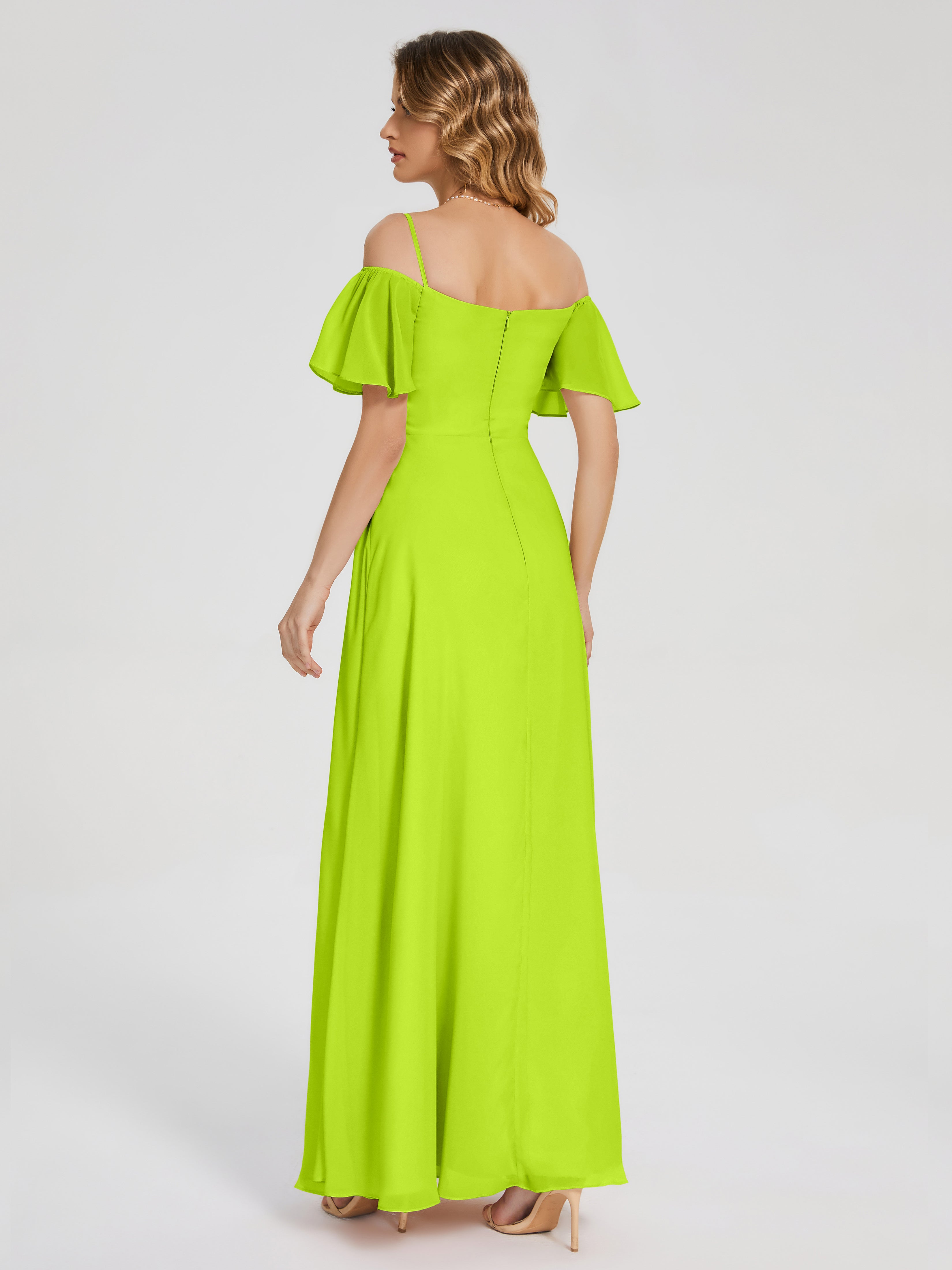 Adelaide A-line Off the Shoulder Chiffon Bridesmaid Dress with Silt