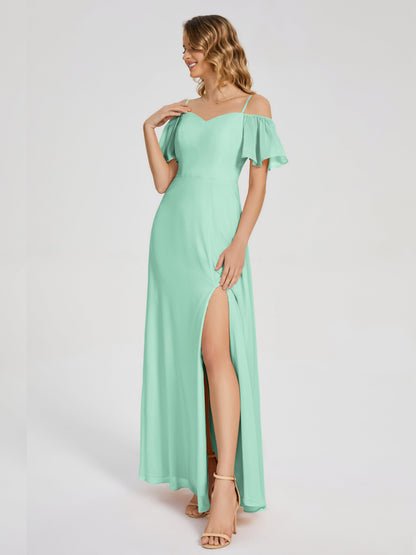 Adelaide A-line Off the Shoulder Chiffon Bridesmaid Dress with Silt