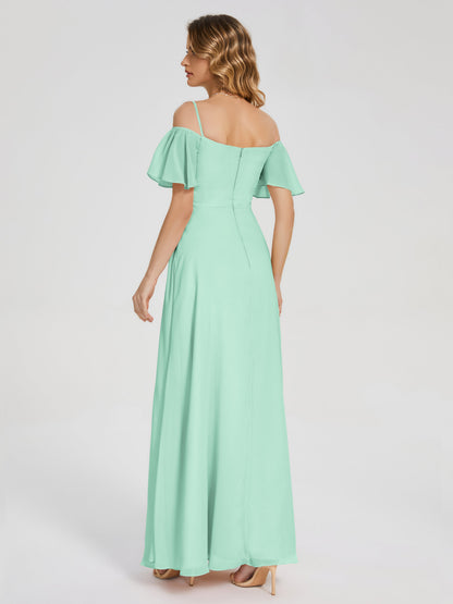Adelaide A-line Off the Shoulder Chiffon Bridesmaid Dress with Silt