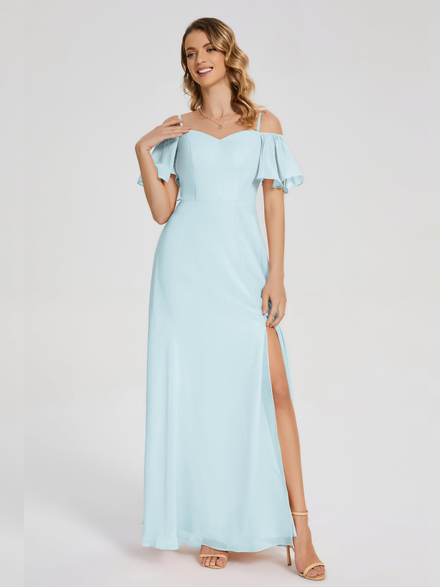 Adelaide A-line Off the Shoulder Chiffon Bridesmaid Dress with Silt