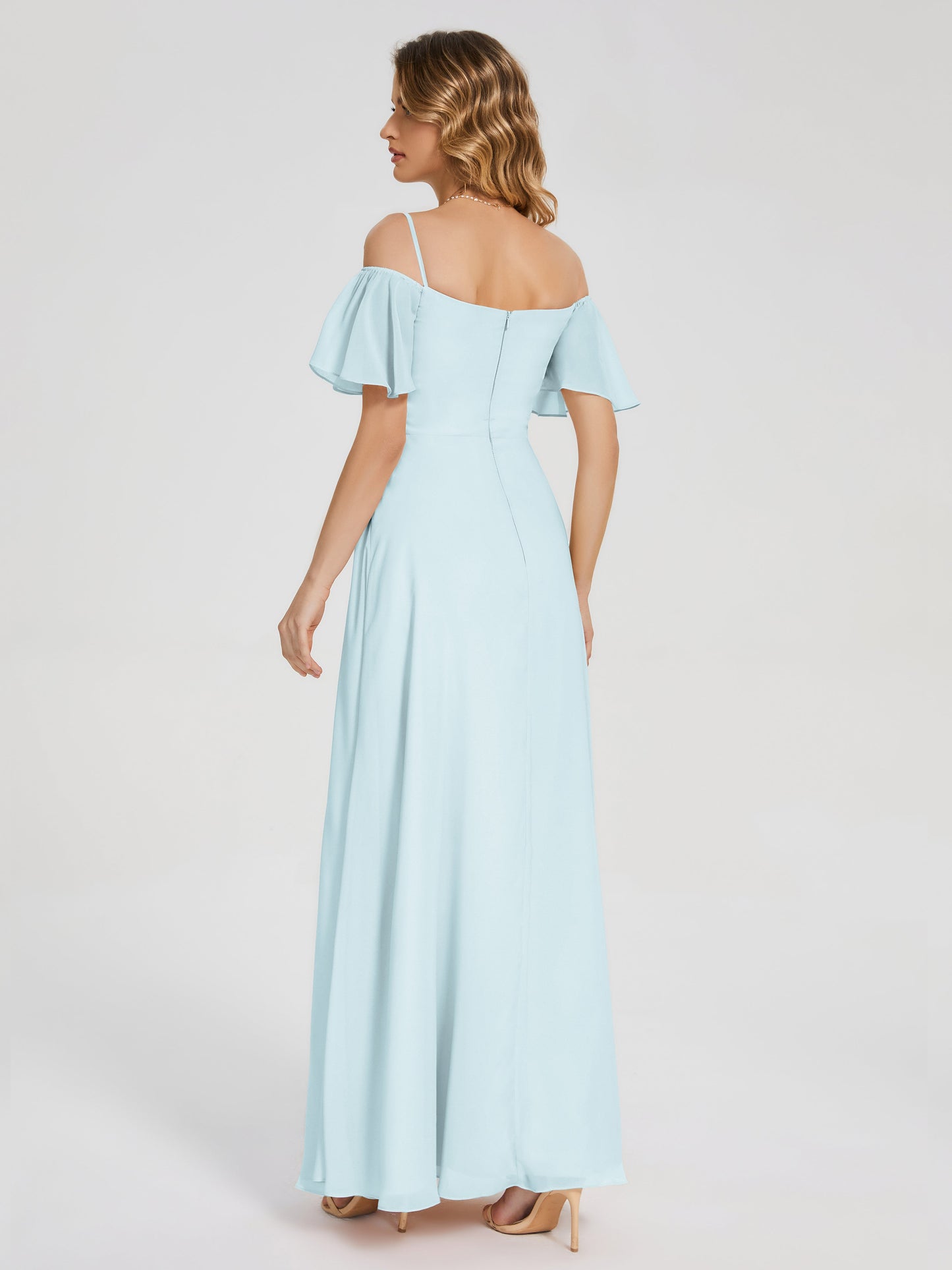 Adelaide A-line Off the Shoulder Chiffon Bridesmaid Dress with Silt