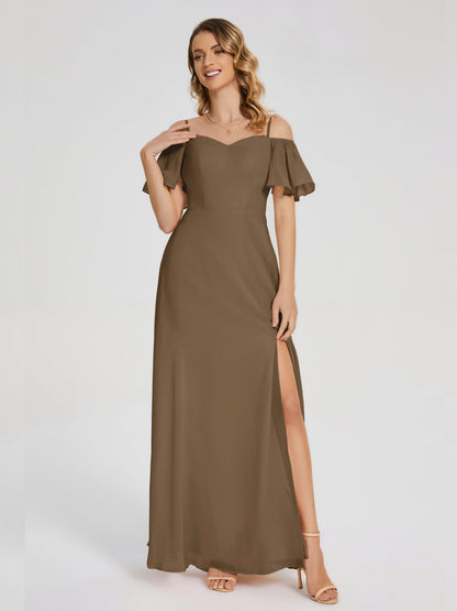 Adelaide A-line Off the Shoulder Chiffon Bridesmaid Dress with Silt