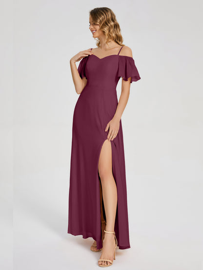 Adelaide A-line Off the Shoulder Chiffon Bridesmaid Dress with Silt