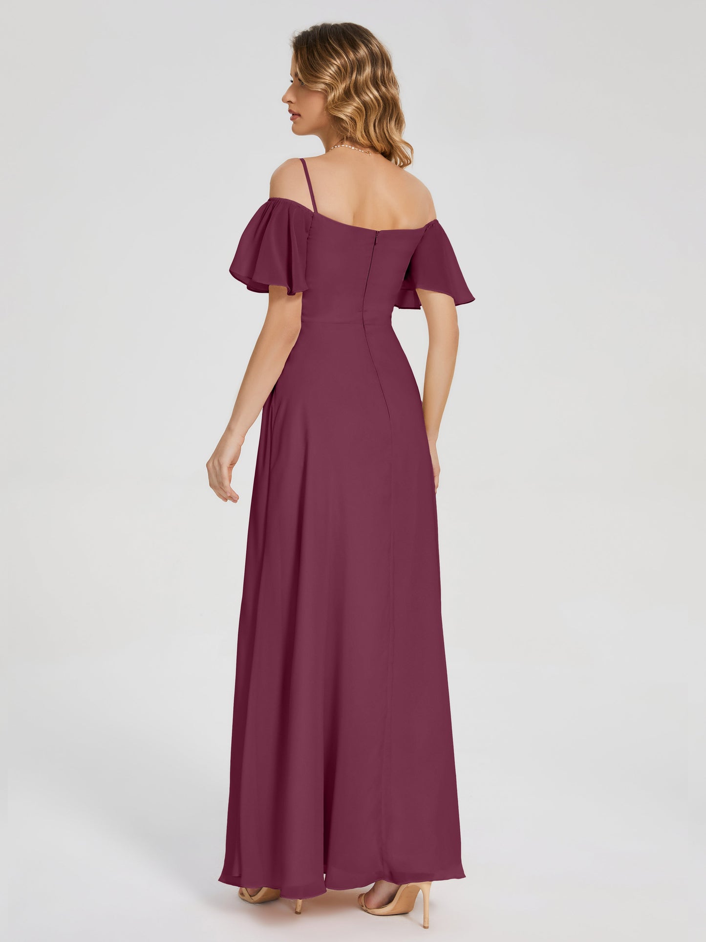 Adelaide A-line Off the Shoulder Chiffon Bridesmaid Dress with Silt