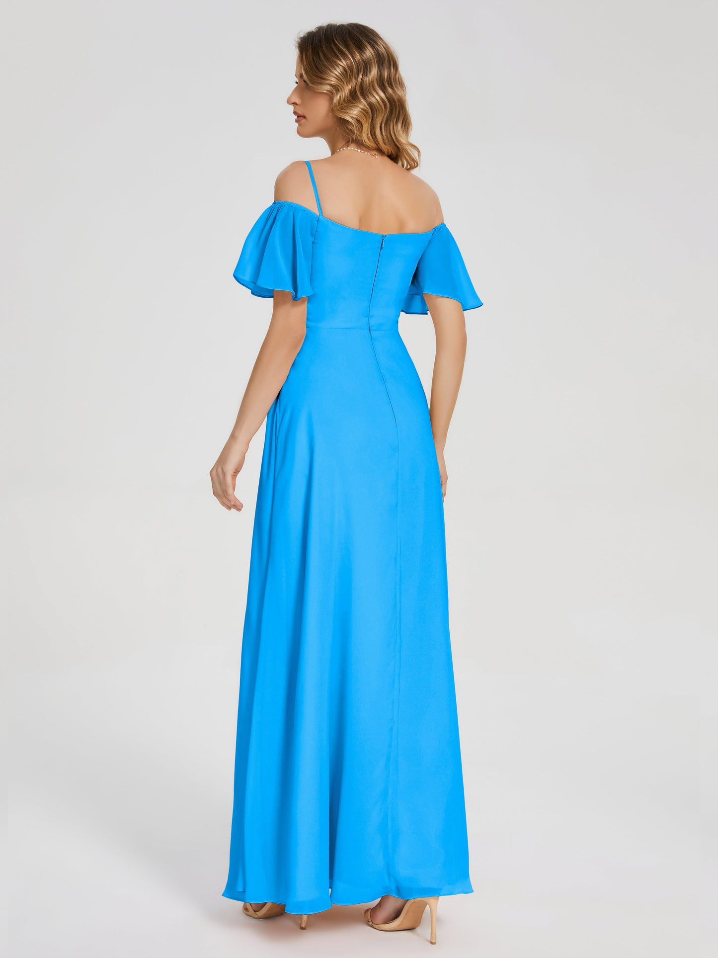 Adelaide A-line Off the Shoulder Chiffon Bridesmaid Dress with Silt