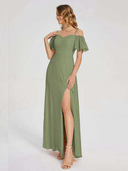 Adelaide A-line Off the Shoulder Chiffon Bridesmaid Dress with Silt