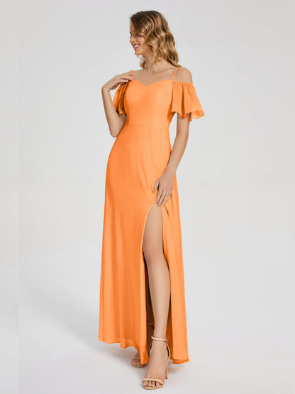 Adelaide A-line Off the Shoulder Chiffon Bridesmaid Dress with Silt