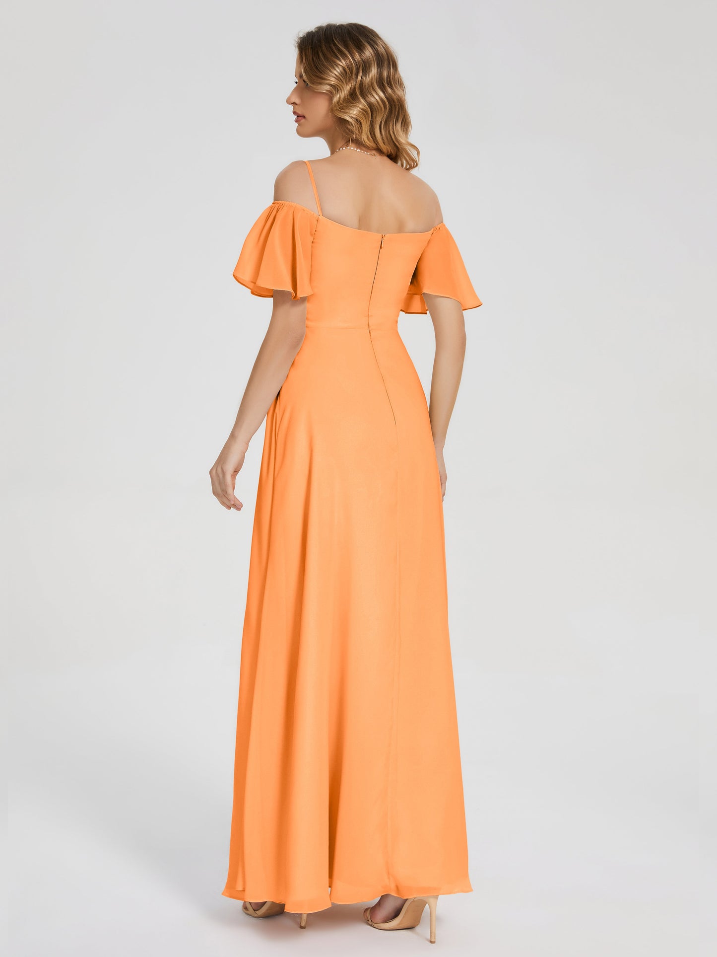 Adelaide A-line Off the Shoulder Chiffon Bridesmaid Dress with Silt
