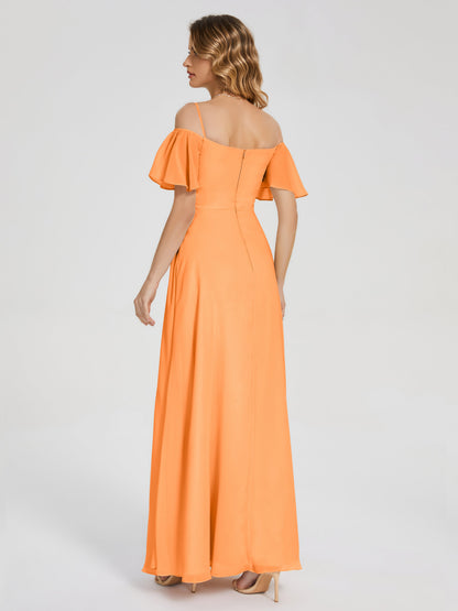 Adelaide A-line Off the Shoulder Chiffon Bridesmaid Dress with Silt