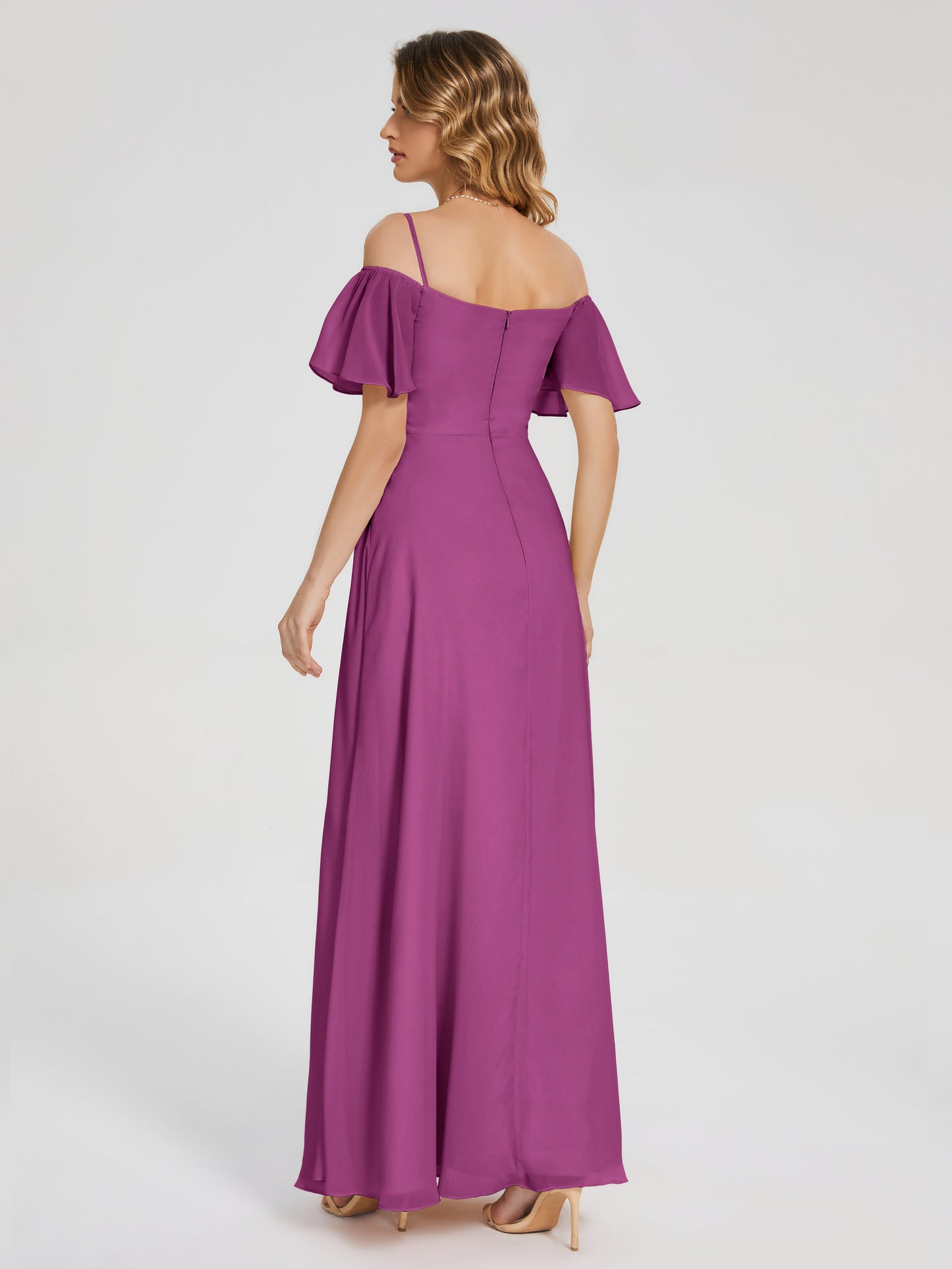 Adelaide A-line Off the Shoulder Chiffon Bridesmaid Dress with Silt