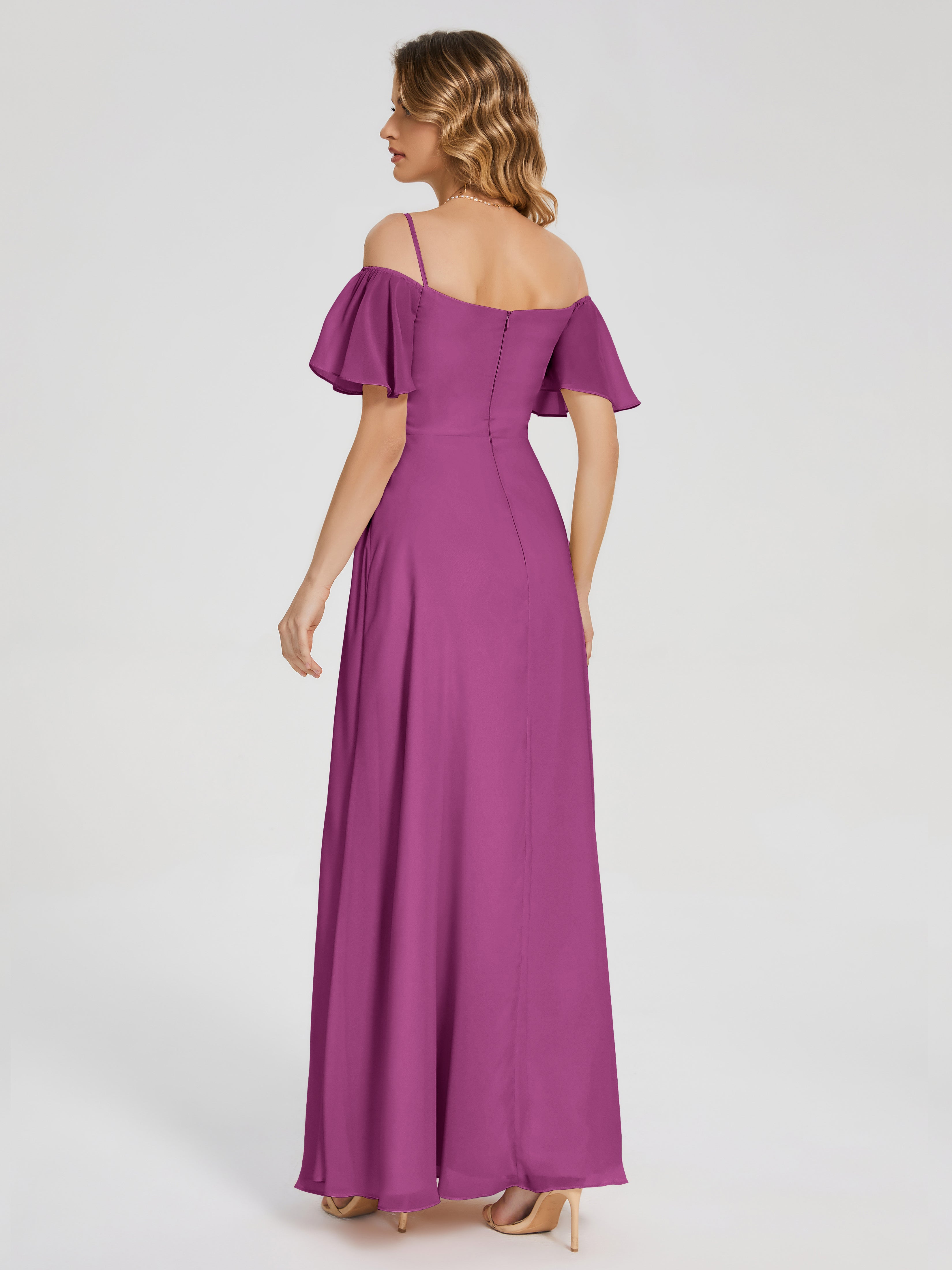 Adelaide A-line Off the Shoulder Chiffon Bridesmaid Dress with Silt