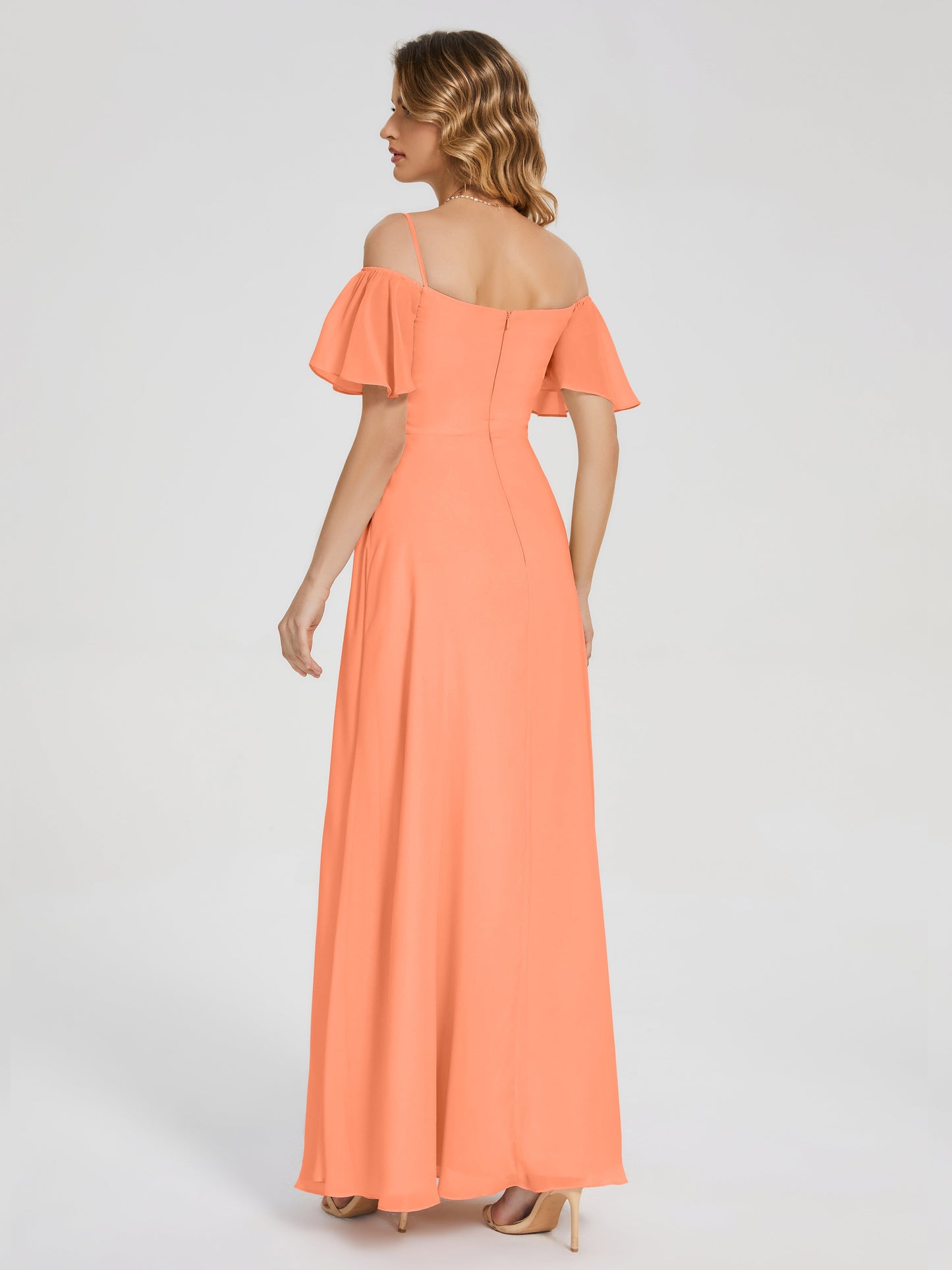 Adelaide A-line Off the Shoulder Chiffon Bridesmaid Dress with Silt