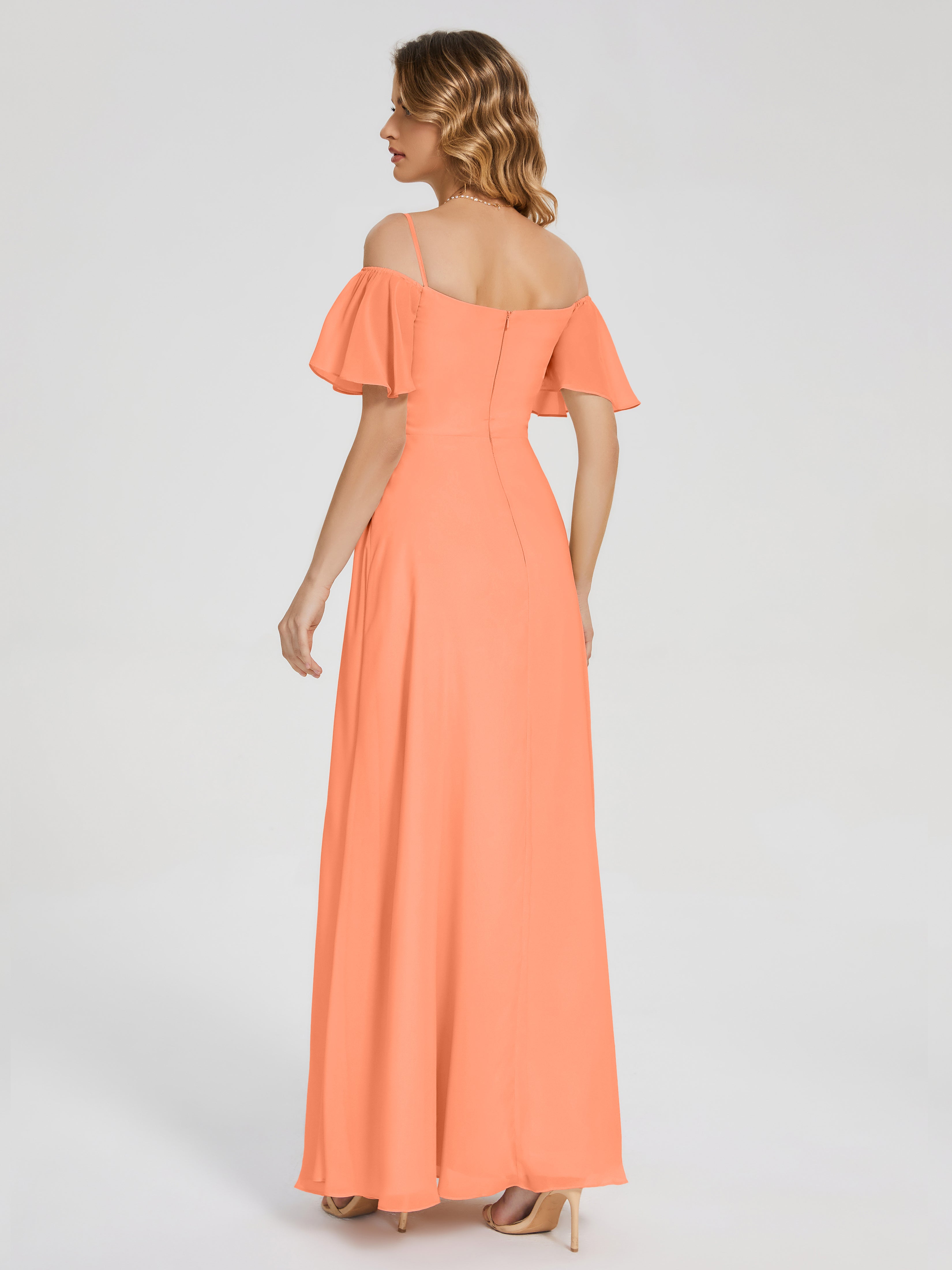 Adelaide A-line Off the Shoulder Chiffon Bridesmaid Dress with Silt
