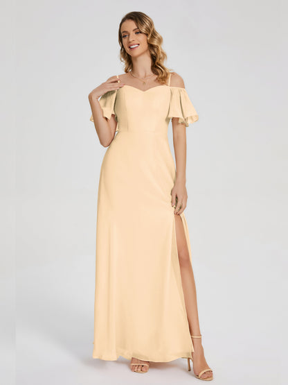Adelaide A-line Off the Shoulder Chiffon Bridesmaid Dress with Silt
